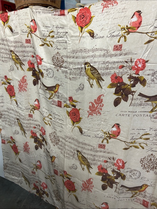 Other - Floral Bird Print Decorative shower Curtain Panel - Neutral and Coral